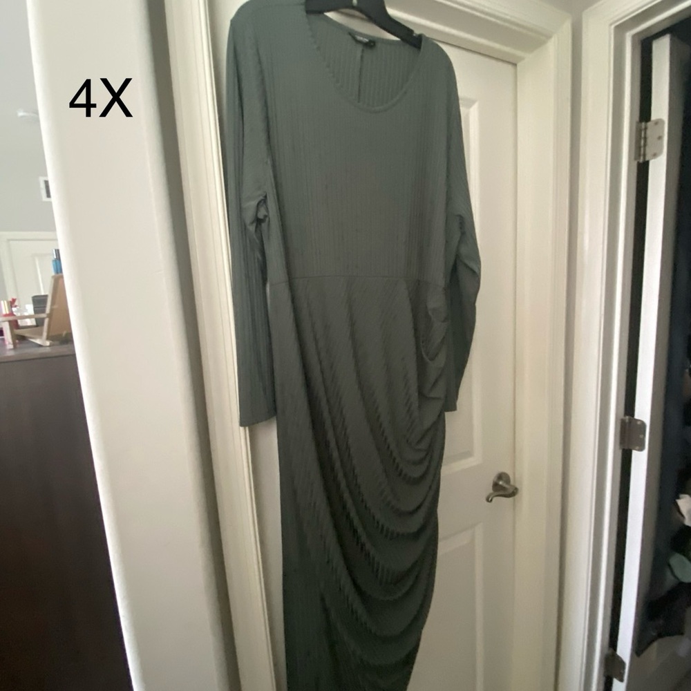 SHEIN Green Long Sleeve Dolman Sheath Dress